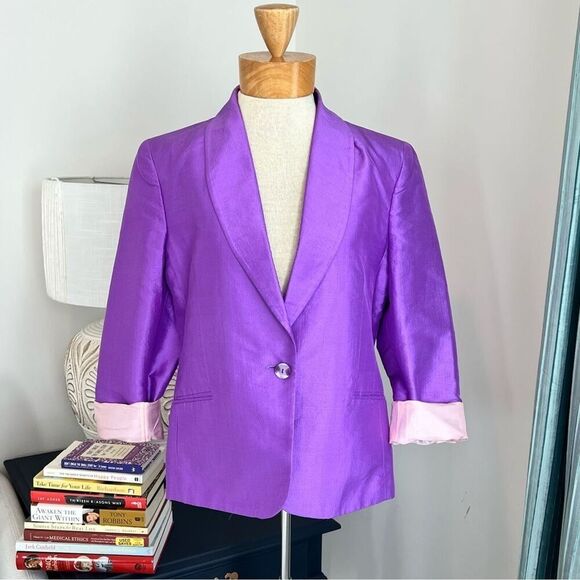 Javier Larrainzar Madrid Couture Purple Silk Dress blazer/Jacket size 44 - Picture 2 of 11